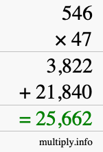 How to calculate 546 times 47 using long multiplication