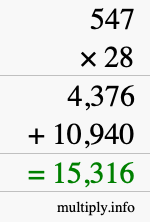 How to calculate 547 times 28 using long multiplication