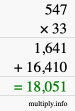 How to calculate 547 times 33 using long multiplication