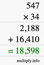 How to calculate 547 times 34 using long multiplication