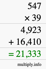 How to calculate 547 times 39 using long multiplication