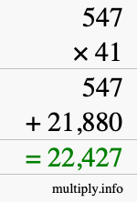 How to calculate 547 times 41 using long multiplication