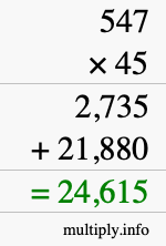 How to calculate 547 times 45 using long multiplication