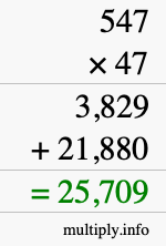How to calculate 547 times 47 using long multiplication