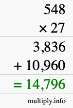 How to calculate 548 times 27 using long multiplication
