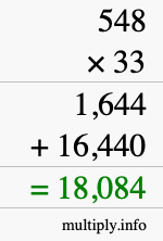How to calculate 548 times 33 using long multiplication