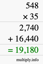 How to calculate 548 times 35 using long multiplication