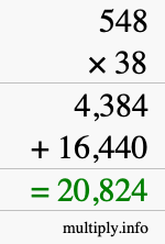 How to calculate 548 times 38 using long multiplication