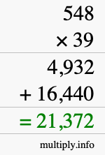 How to calculate 548 times 39 using long multiplication