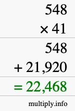 How to calculate 548 times 41 using long multiplication