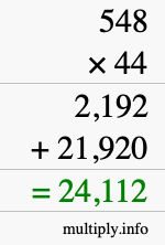 How to calculate 548 times 44 using long multiplication