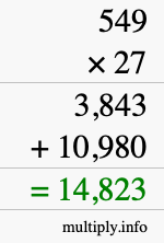 How to calculate 549 times 27 using long multiplication