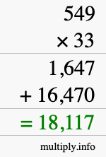 How to calculate 549 times 33 using long multiplication