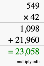 How to calculate 549 times 42 using long multiplication