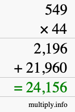 How to calculate 549 times 44 using long multiplication