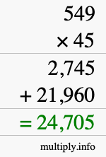 How to calculate 549 times 45 using long multiplication