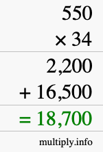 How to calculate 550 times 34 using long multiplication