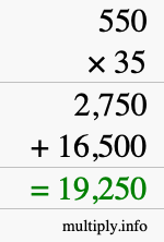How to calculate 550 times 35 using long multiplication