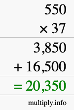 How to calculate 550 times 37 using long multiplication
