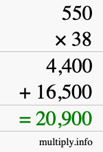 How to calculate 550 times 38 using long multiplication