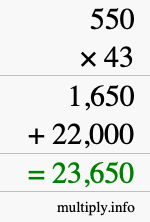 How to calculate 550 times 43 using long multiplication How to calculate 550 times 43 using long multiplication