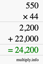 How to calculate 550 times 44 using long multiplication