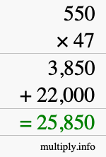 How to calculate 550 times 47 using long multiplication