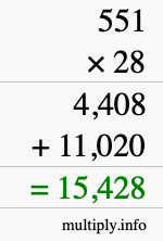 How to calculate 551 times 28 using long multiplication