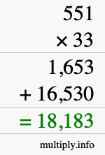 How to calculate 551 times 33 using long multiplication