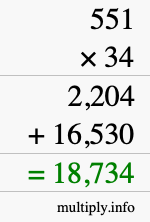 How to calculate 551 times 34 using long multiplication