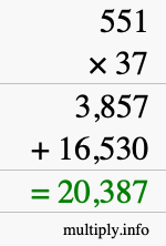 How to calculate 551 times 37 using long multiplication