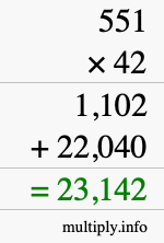 How to calculate 551 times 42 using long multiplication