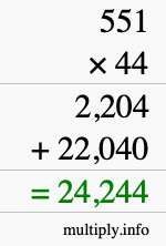 How to calculate 551 times 44 using long multiplication