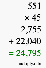 How to calculate 551 times 45 using long multiplication