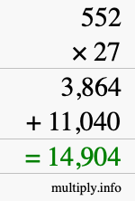 How to calculate 552 times 27 using long multiplication