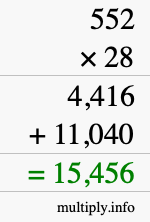How to calculate 552 times 28 using long multiplication