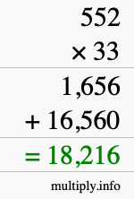 How to calculate 552 times 33 using long multiplication