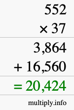 How to calculate 552 times 37 using long multiplication