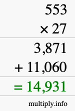 How to calculate 553 times 27 using long multiplication