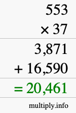 How to calculate 553 times 37 using long multiplication