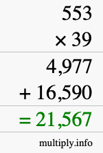How to calculate 553 times 39 using long multiplication