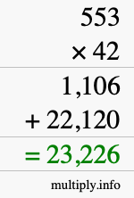 How to calculate 553 times 42 using long multiplication