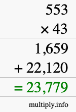 How to calculate 553 times 43 using long multiplication
