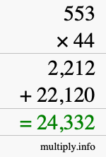 How to calculate 553 times 44 using long multiplication