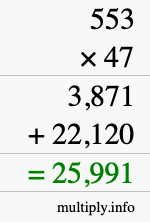 How to calculate 553 times 47 using long multiplication
