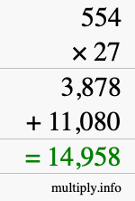 How to calculate 554 times 27 using long multiplication