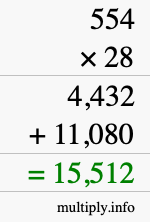 How to calculate 554 times 28 using long multiplication