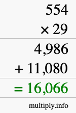 How to calculate 554 times 29 using long multiplication
