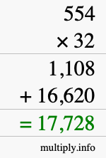 How to calculate 554 times 32 using long multiplication How to calculate 554 times 32 using long multiplication