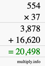 How to calculate 554 times 37 using long multiplication
